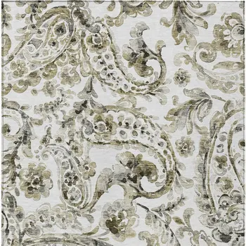 9' X 12' Brown Ivory And Tan Paisley Washable Indoor Outdoor Area Rug
