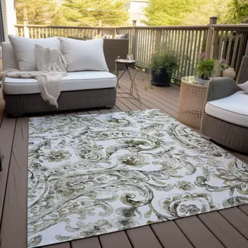 9' X 12' Brown Ivory And Tan Paisley Washable Indoor Outdoor Area Rug