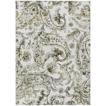 9' X 12' Brown Ivory And Tan Paisley Washable Indoor Outdoor Area Rug