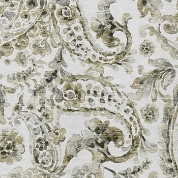 9' X 12' Brown Ivory And Tan Paisley Washable Indoor Outdoor Area Rug