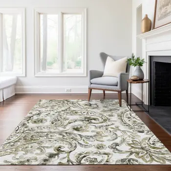 9' X 12' Brown Ivory And Tan Paisley Washable Indoor Outdoor Area Rug