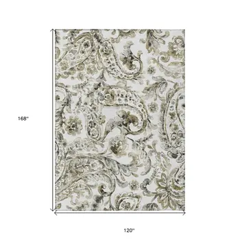 10' X 14' Brown Ivory And Tan Paisley Washable Indoor Outdoor Area Rug