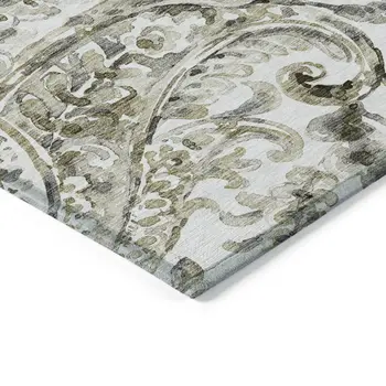 10' X 14' Brown Ivory And Tan Paisley Washable Indoor Outdoor Area Rug
