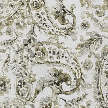10' X 14' Brown Ivory And Tan Paisley Washable Indoor Outdoor Area Rug