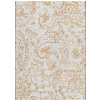 3' X 5' Coral Ivory And Peach Paisley Washable Indoor Outdoor Area Rug