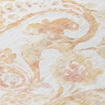 3' X 5' Coral Ivory And Peach Paisley Washable Indoor Outdoor Area Rug