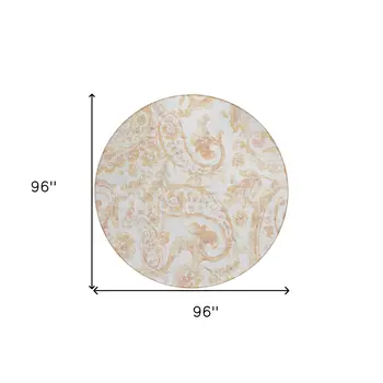 8' Coral Ivory And Peach Round Paisley Washable Indoor Outdoor Area Rug