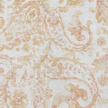 9' X 12' Coral Ivory And Peach Paisley Washable Indoor Outdoor Area Rug