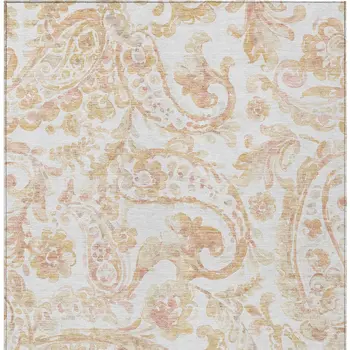 10' X 14' Coral Ivory And Peach Paisley Washable Indoor Outdoor Area Rug