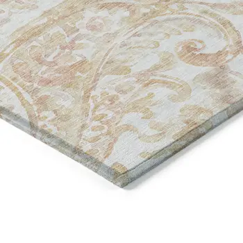 10' X 14' Coral Ivory And Peach Paisley Washable Indoor Outdoor Area Rug