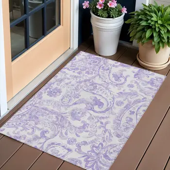 3' X 5' Lavender Ivory And Purple Paisley Washable Indoor Outdoor Area Rug