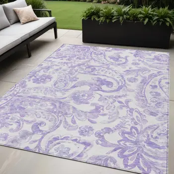 5' X 8' Lavender Ivory And Purple Paisley Washable Indoor Outdoor Area Rug