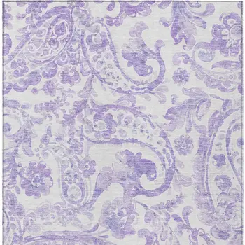 5' X 8' Lavender Ivory And Purple Paisley Washable Indoor Outdoor Area Rug