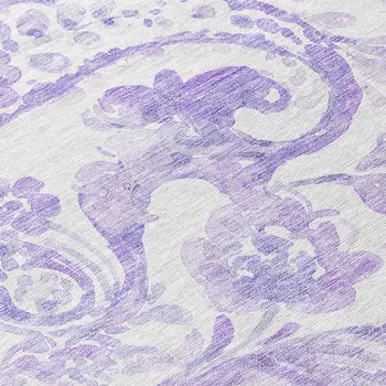 8' Lavender Ivory And Purple Round Paisley Washable Indoor Outdoor Area Rug
