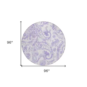 8' Lavender Ivory And Purple Round Paisley Washable Indoor Outdoor Area Rug