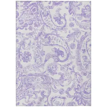 9' X 12' Lavender Ivory And Purple Paisley Washable Indoor Outdoor Area Rug