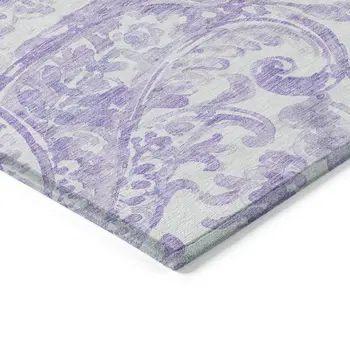 10' X 14' Lavender Ivory And Purple Paisley Washable Indoor Outdoor Area Rug