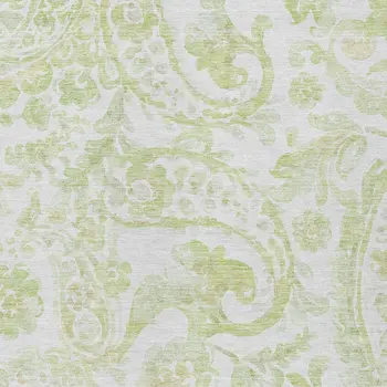 5' X 8' Sage Green And Ivory Paisley Washable Indoor Outdoor Area Rug
