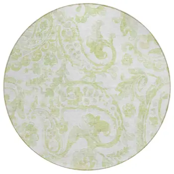 8' Sage Green And Ivory Round Paisley Washable Indoor Outdoor Area Rug