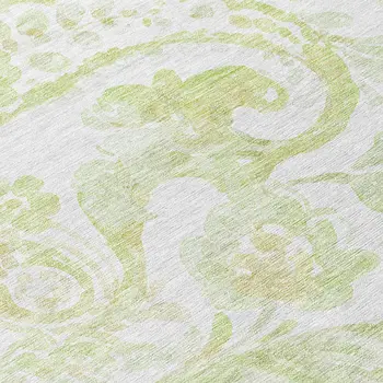 8' Sage Green And Ivory Round Paisley Washable Indoor Outdoor Area Rug