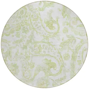 8' Sage Green And Ivory Round Paisley Washable Indoor Outdoor Area Rug