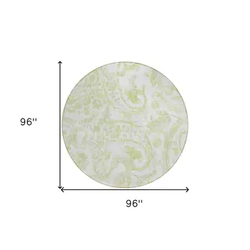 8' Sage Green And Ivory Round Paisley Washable Indoor Outdoor Area Rug