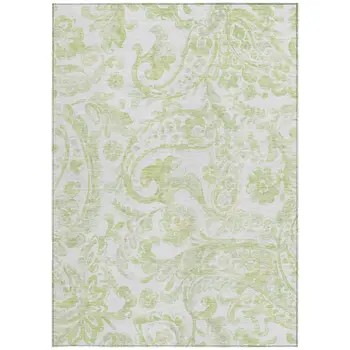 10' X 14' Sage Green And Ivory Paisley Washable Indoor Outdoor Area Rug