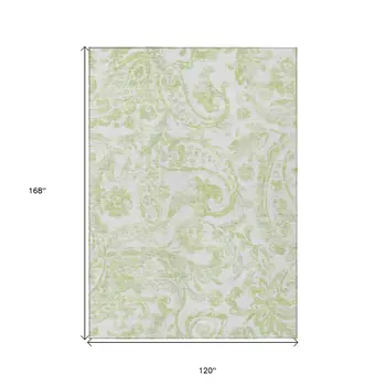 10' X 14' Sage Green And Ivory Paisley Washable Indoor Outdoor Area Rug