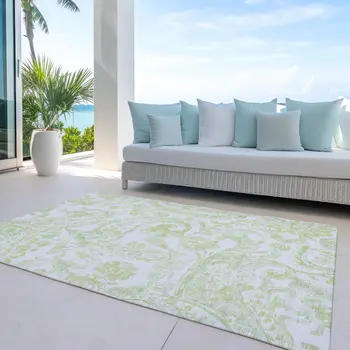 10' X 14' Sage Green And Ivory Paisley Washable Indoor Outdoor Area Rug