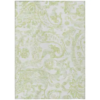 10' X 14' Sage Green And Ivory Paisley Washable Indoor Outdoor Area Rug