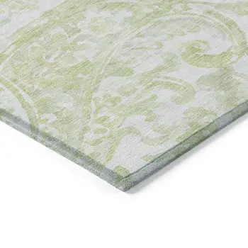 10' X 14' Sage Green And Ivory Paisley Washable Indoor Outdoor Area Rug