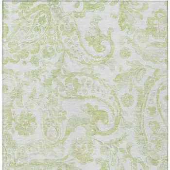 10' X 14' Sage Green And Ivory Paisley Washable Indoor Outdoor Area Rug