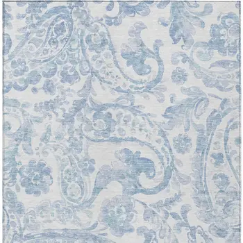5' X 8' Sky Blue Denim Blue And Ivory Paisley Washable Indoor Outdoor Area Rug