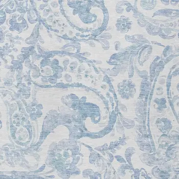 5' X 8' Sky Blue Denim Blue And Ivory Paisley Washable Indoor Outdoor Area Rug