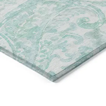 3' X 5' Turquoise And Ivory Paisley Washable Indoor Outdoor Area Rug