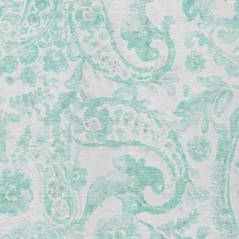 3' X 5' Turquoise And Ivory Paisley Washable Indoor Outdoor Area Rug
