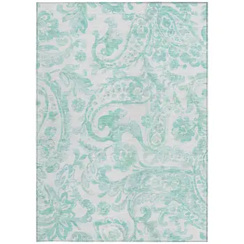 5' X 8' Turquoise And Ivory Paisley Washable Indoor Outdoor Area Rug