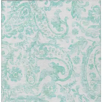 5' X 8' Turquoise And Ivory Paisley Washable Indoor Outdoor Area Rug