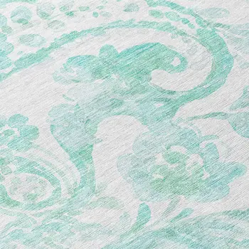 8' Turquoise And Ivory Round Paisley Washable Indoor Outdoor Area Rug