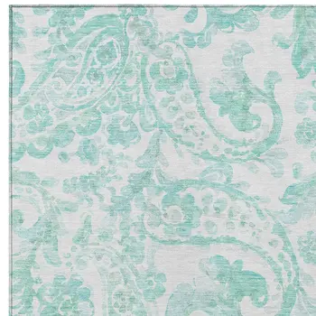 8' X 10' Turquoise And Ivory Paisley Washable Indoor Outdoor Area Rug