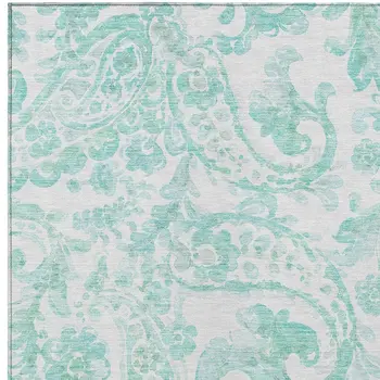 9' X 12' Turquoise And Ivory Paisley Washable Indoor Outdoor Area Rug