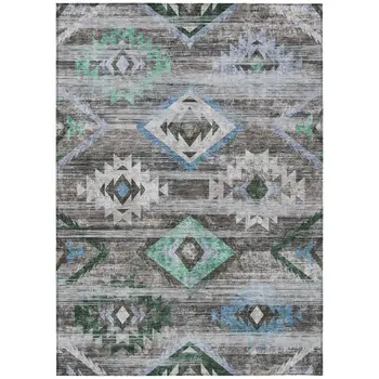 3' X 5' Brown Beige And Blue Southwestern Washable Indoor Outdoor Area Rug