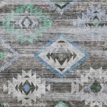 5' X 8' Brown Beige And Blue Southwestern Washable Indoor Outdoor Area Rug