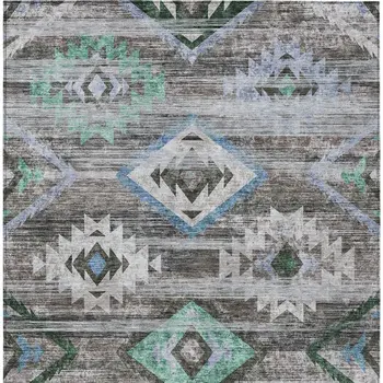 8' X 10' Brown Beige And Blue Southwestern Washable Indoor Outdoor Area Rug