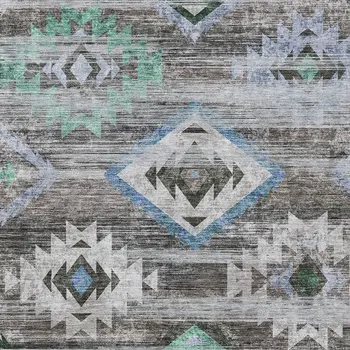 9' X 12' Brown Beige And Blue Southwestern Washable Indoor Outdoor Area Rug