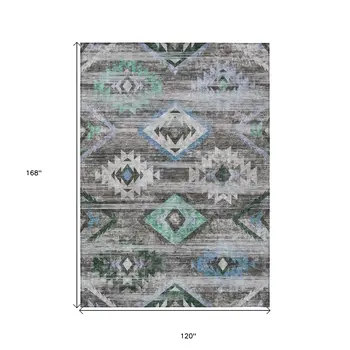 10' X 14' Brown Beige And Blue Southwestern Washable Indoor Outdoor Area Rug