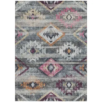 5' X 8' Gray Charcoal And Silver Southwestern Washable Indoor Outdoor Area Rug