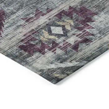 5' X 8' Gray Charcoal And Silver Southwestern Washable Indoor Outdoor Area Rug