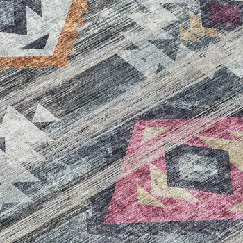 5' X 8' Gray Charcoal And Silver Southwestern Washable Indoor Outdoor Area Rug
