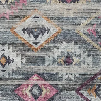 8' X 10' Gray Charcoal And Silver Southwestern Washable Indoor Outdoor Area Rug